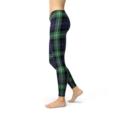 Square Irish Green Blue Tartan Leggings